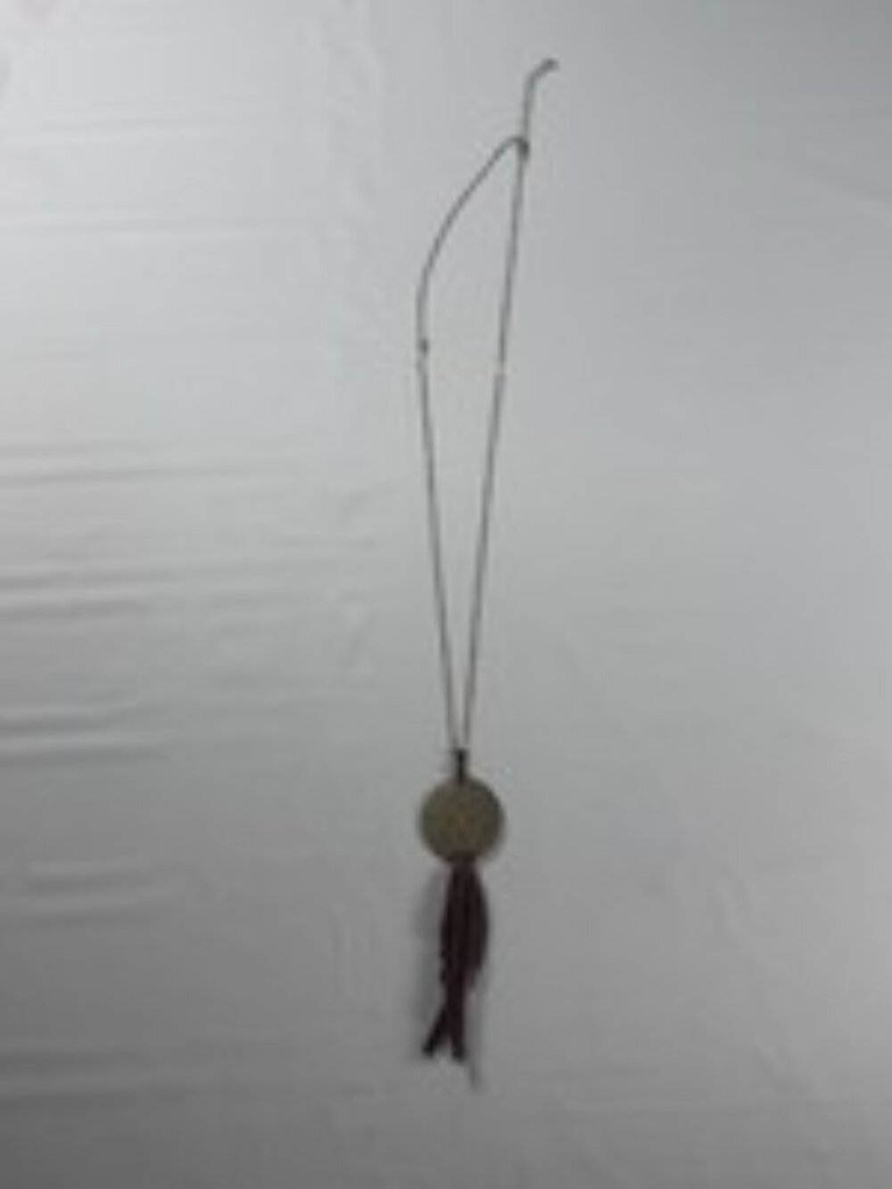 Vintage Long Silver Tone Station Chain Necklace Hammered Disc Brown Suede Tassel